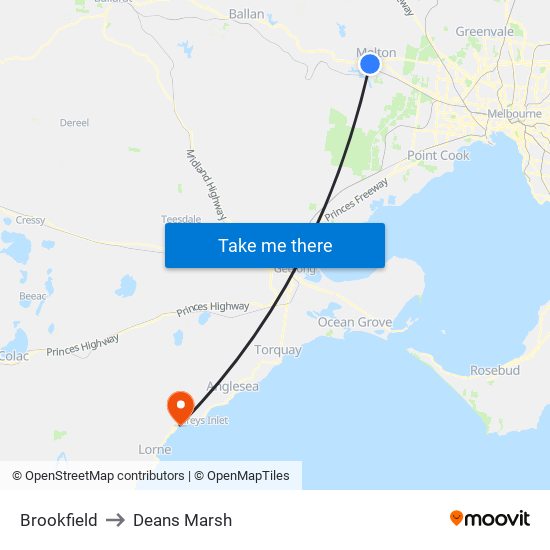 Brookfield to Deans Marsh map