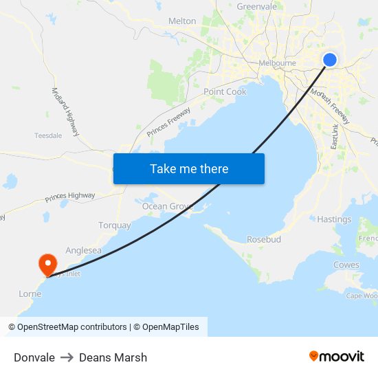 Donvale to Deans Marsh map