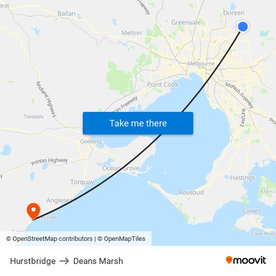 Hurstbridge to Deans Marsh map