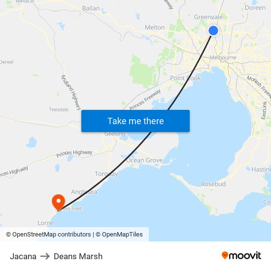 Jacana to Deans Marsh map