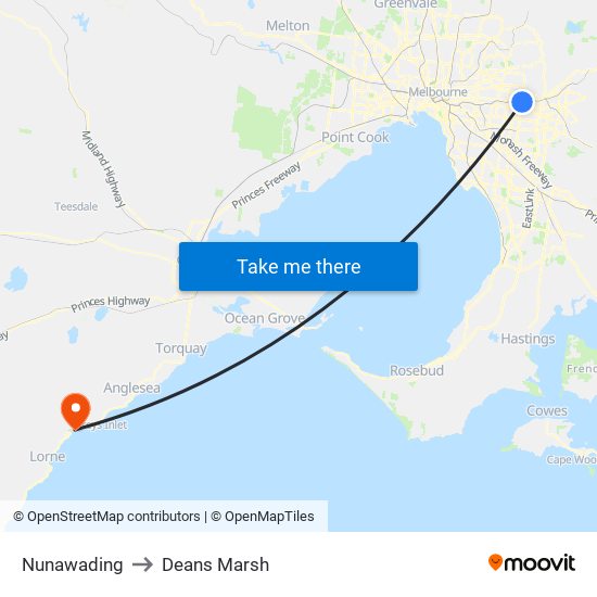 Nunawading to Deans Marsh map