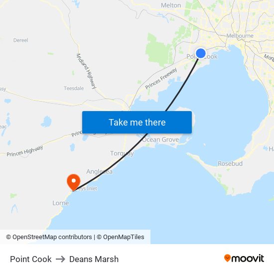 Point Cook to Deans Marsh map