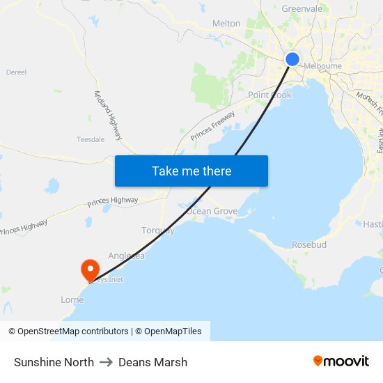 Sunshine North to Deans Marsh map