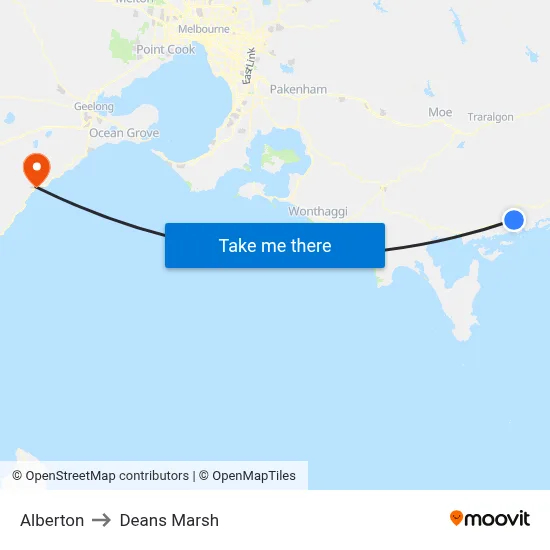 Alberton to Deans Marsh map