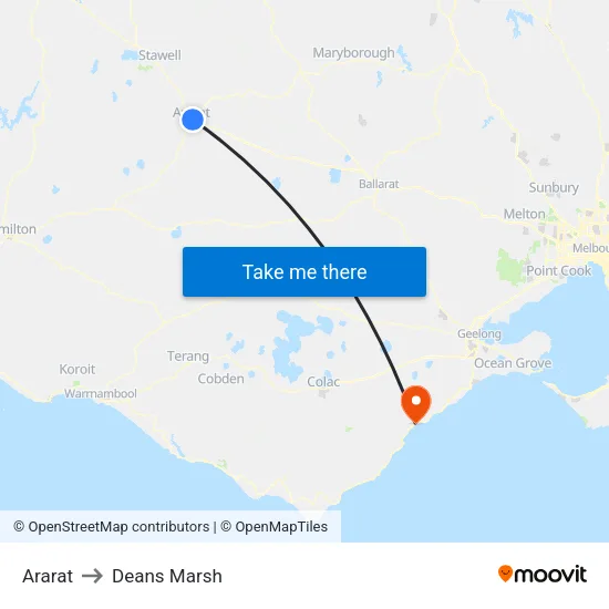 Ararat to Deans Marsh map