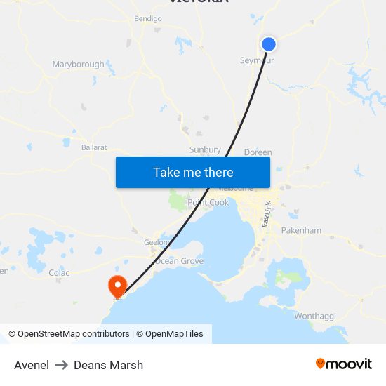 Avenel to Deans Marsh map