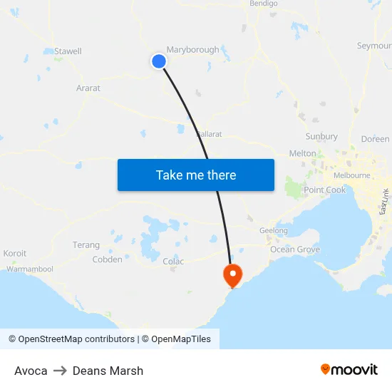 Avoca to Deans Marsh map