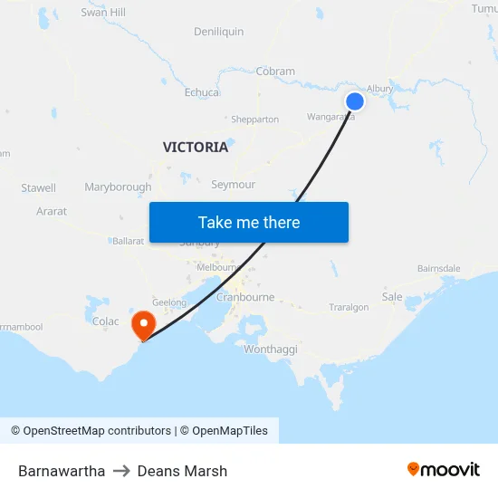 Barnawartha to Deans Marsh map