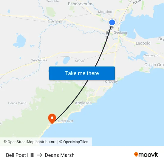 Bell Post Hill to Deans Marsh map
