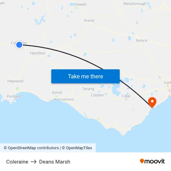 Coleraine to Deans Marsh map