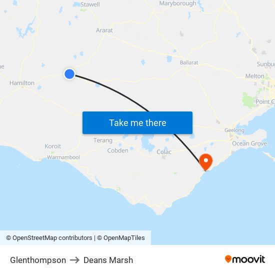 Glenthompson to Deans Marsh map