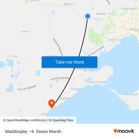 Maddingley to Deans Marsh map