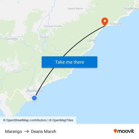 Marengo to Deans Marsh map
