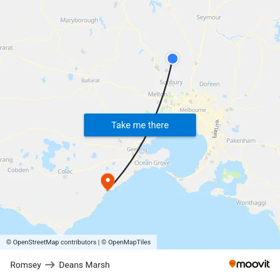 Romsey to Deans Marsh map