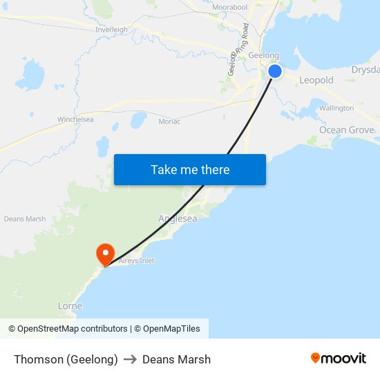 Thomson (Geelong) to Deans Marsh map