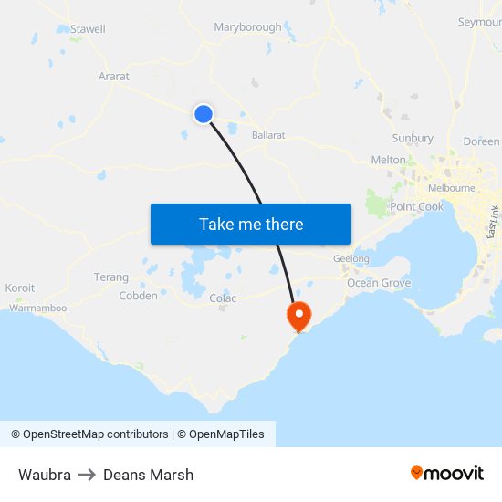 Waubra to Deans Marsh map