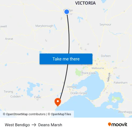 West Bendigo to Deans Marsh map