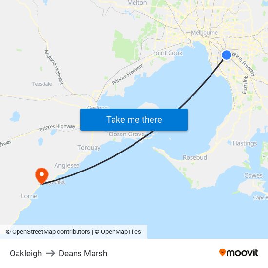 Oakleigh to Deans Marsh map