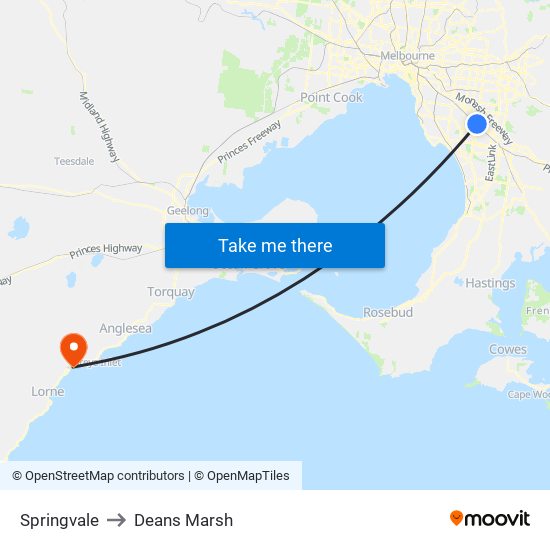 Springvale to Deans Marsh map