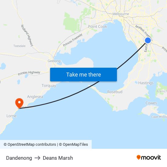 Dandenong to Deans Marsh map