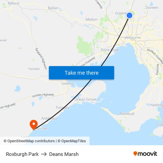 Roxburgh Park to Deans Marsh map