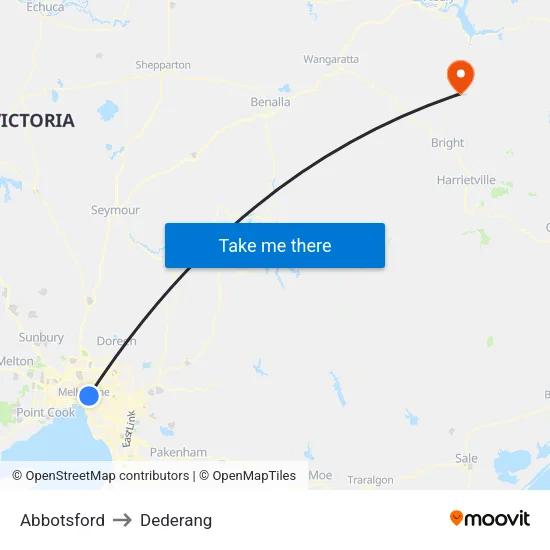 Abbotsford to Dederang map