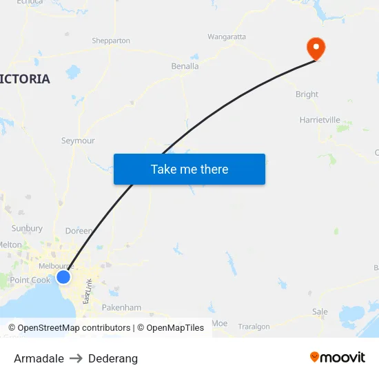 Armadale to Dederang map