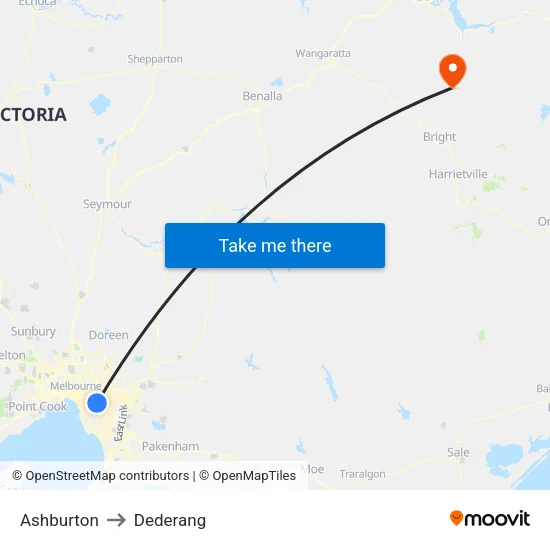 Ashburton to Dederang map