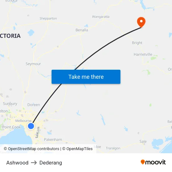 Ashwood to Dederang map