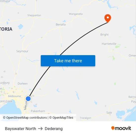 Bayswater North to Dederang map