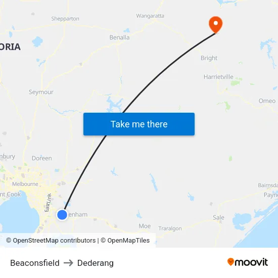 Beaconsfield to Dederang map