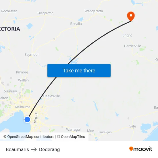 Beaumaris to Dederang map