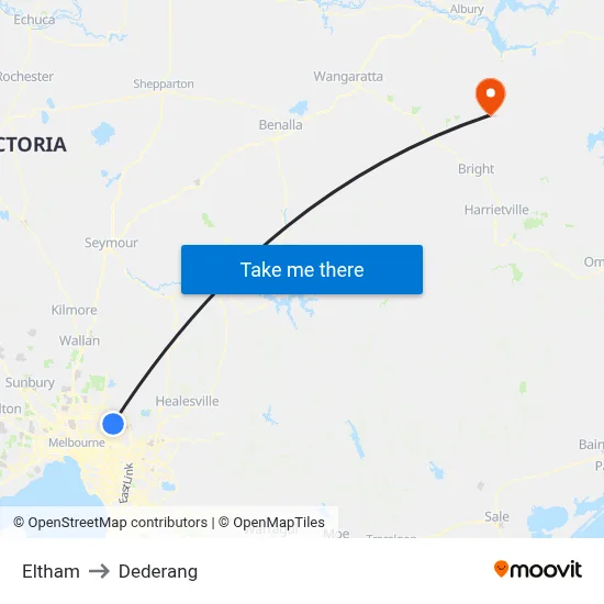 Eltham to Dederang map