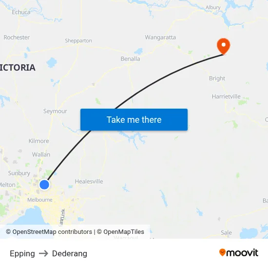 Epping to Dederang map