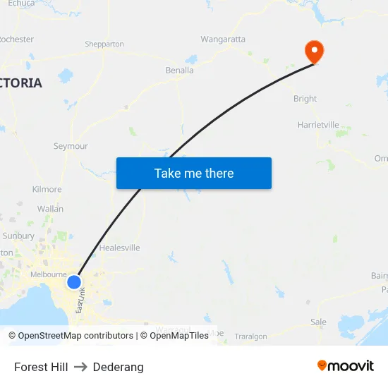 Forest Hill to Dederang map
