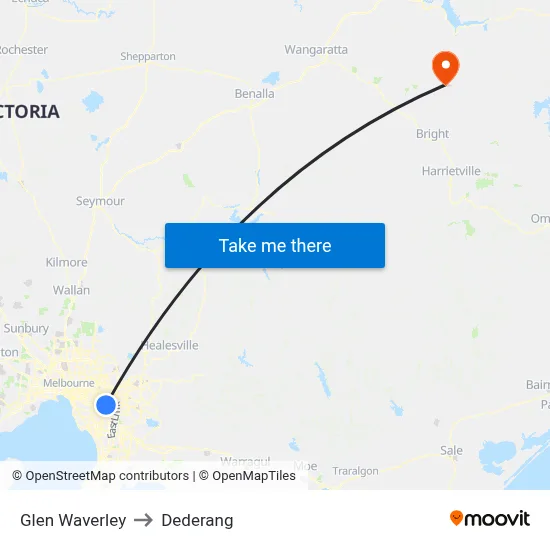 Glen Waverley to Dederang map