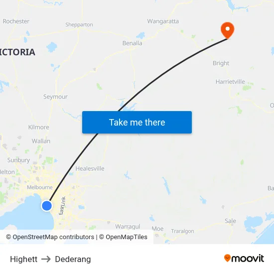 Highett to Dederang map