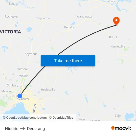 Niddrie to Dederang map
