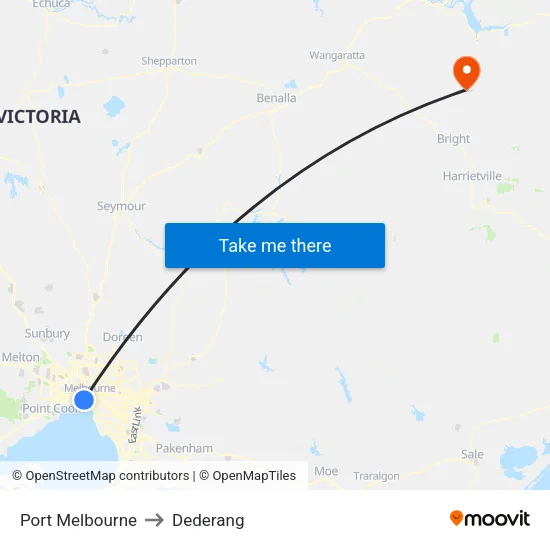Port Melbourne to Dederang map