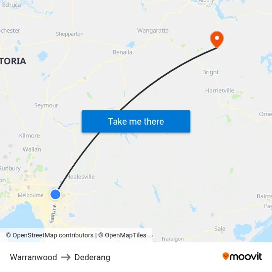Warranwood to Dederang map