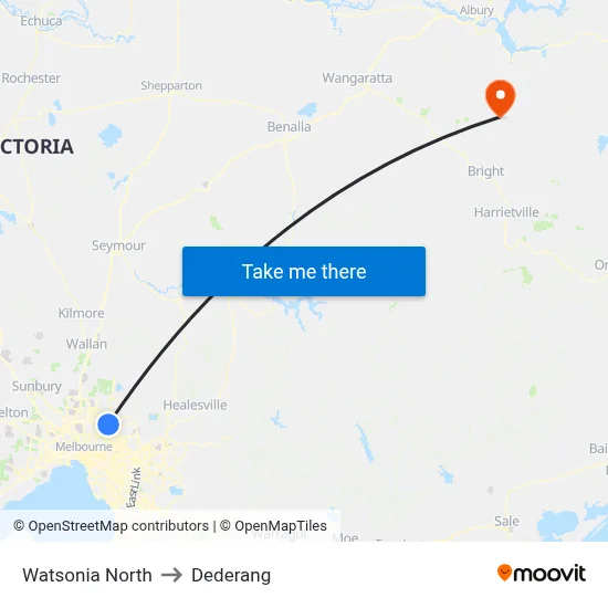 Watsonia North to Dederang map