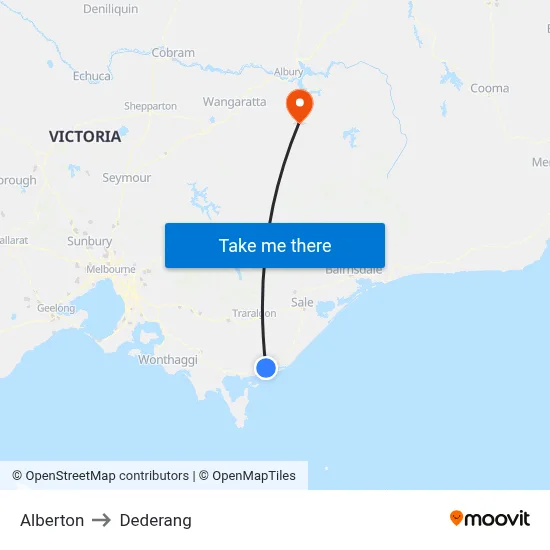 Alberton to Dederang map