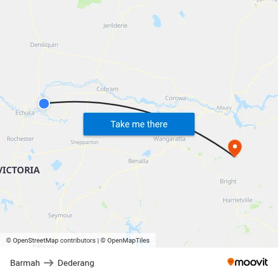 Barmah to Dederang map