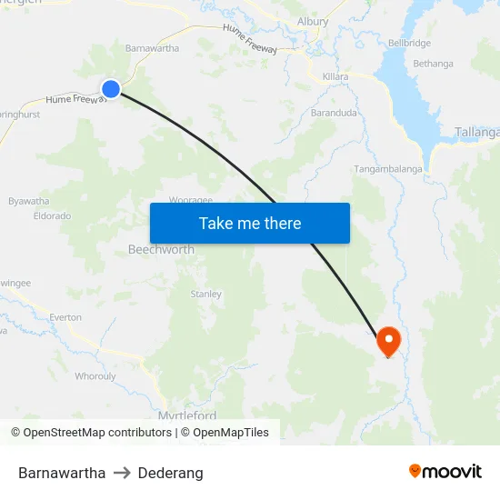Barnawartha to Dederang map