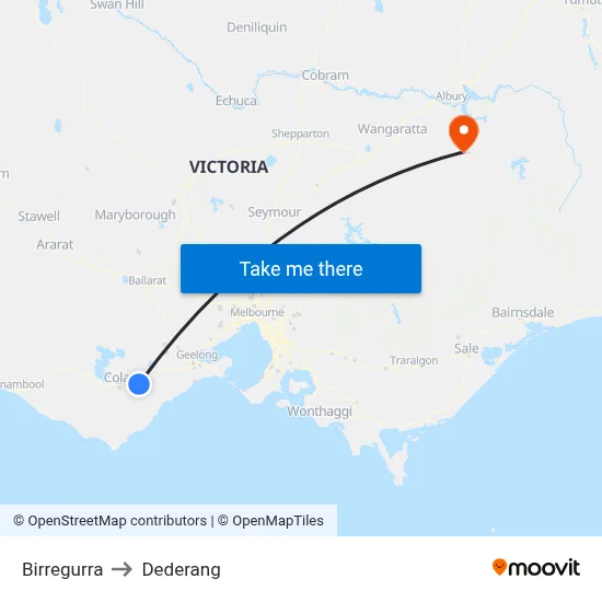 Birregurra to Dederang map