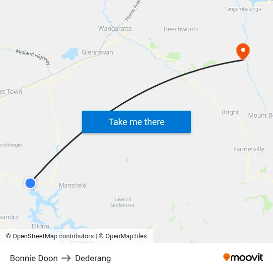 Bonnie Doon to Dederang map