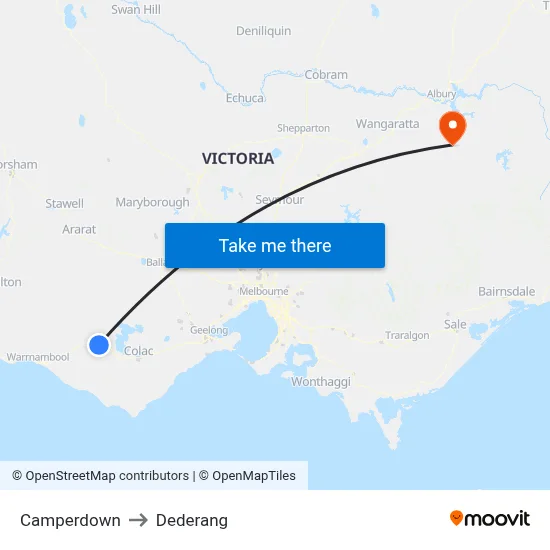 Camperdown to Dederang map