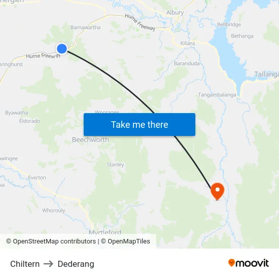 Chiltern to Dederang map