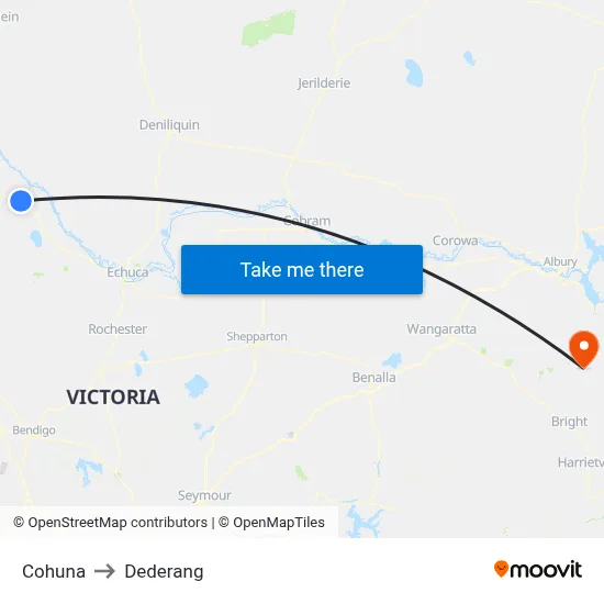 Cohuna to Dederang map