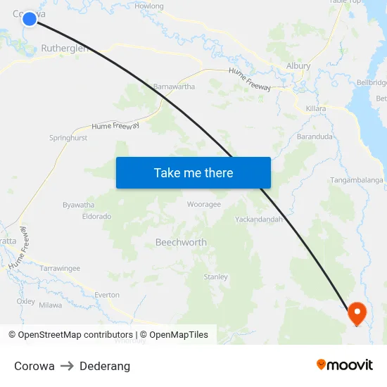 Corowa to Dederang map